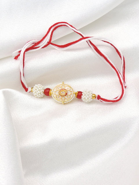 Pearl Designer Rakhi with Red Beads
