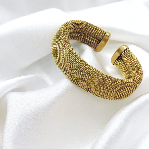 Gold Mesh Open Cuff Bracelet by Joyrias