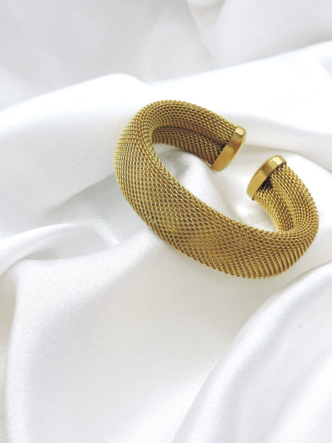 Gold Mesh Open Cuff Bracelet by Joyrias
