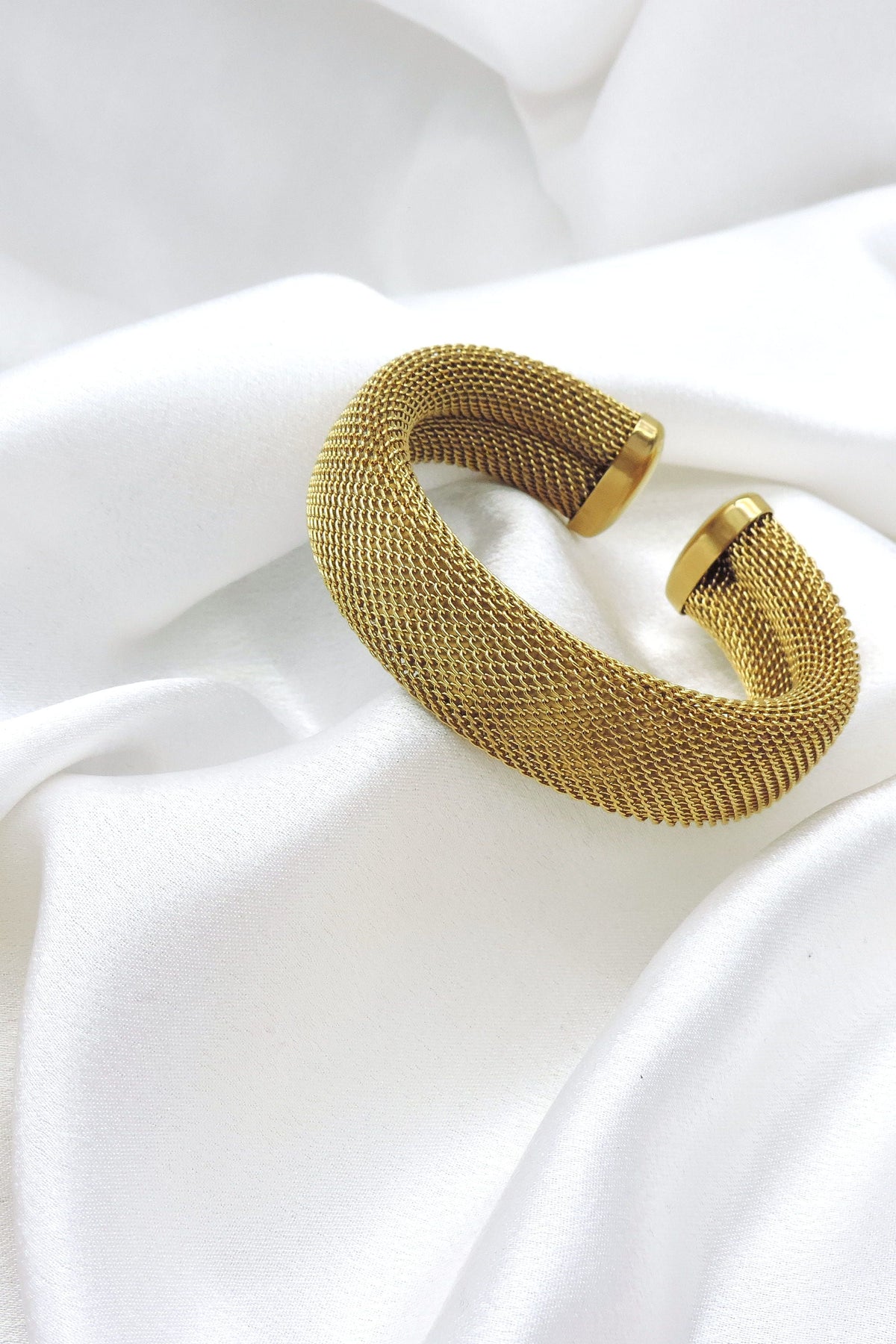 Gold Mesh Open Cuff Bracelet by Joyrias