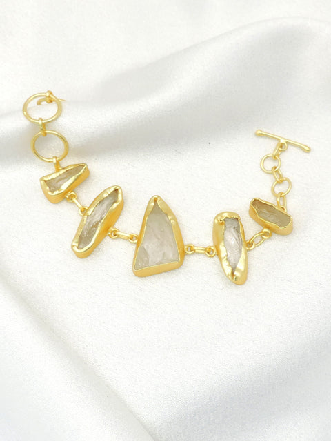 Raw Quartz Statement Bracelet | Natural Stone Gold Link Bracelet