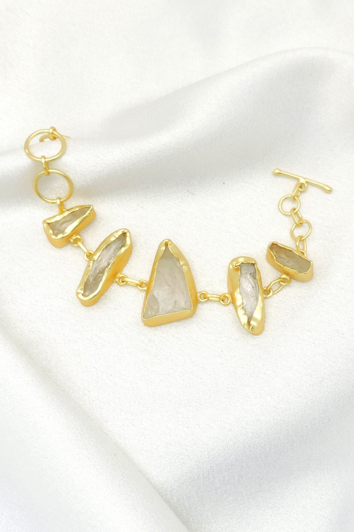 Raw Quartz Statement Bracelet | Natural Stone Gold Link Bracelet