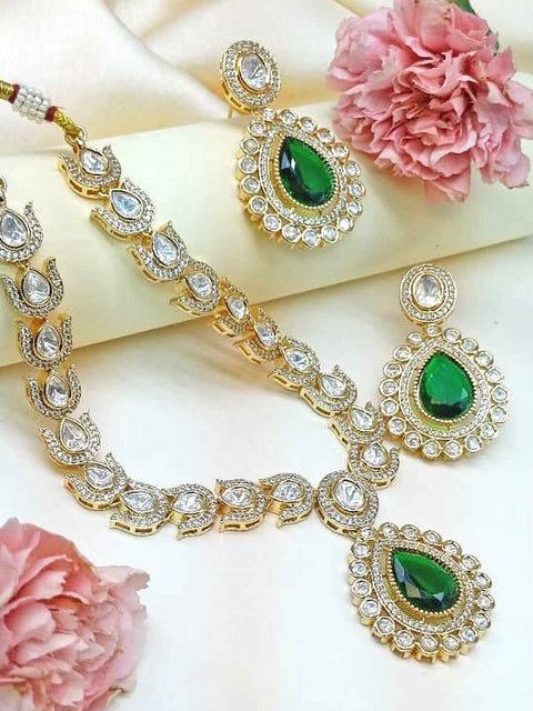 Gold Plated Polki Necklace with Emerald Image 0