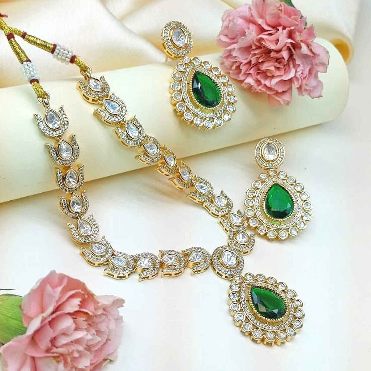 Gold Plated Polki Necklace with Emerald Image 0