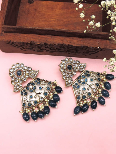 Royal blue Kundan statement earrings – Indian bridal earrings for weddings and festivals USA – Joyrias