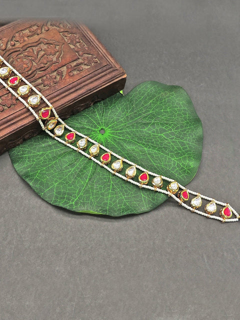Kundan mathapati in drop shape with red stone – Indian bridal mathapati USA – Joyrias