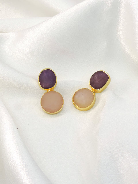 Natural Stone Drop Earrings | Gold Plated Minimal Statement Earrings