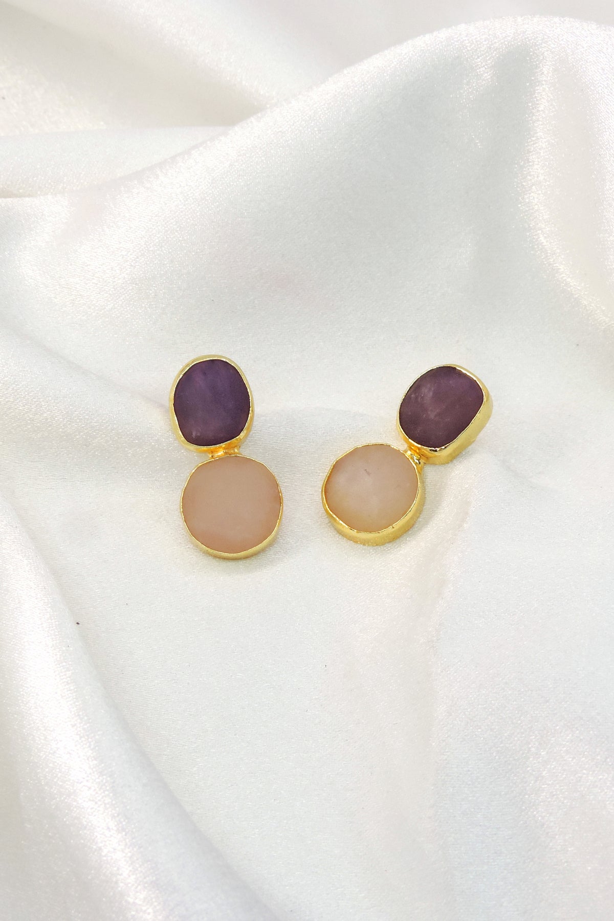 Natural Stone Drop Earrings | Gold Plated Minimal Statement Earrings