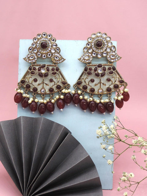 Maroon Kundan statement earrings – Indian festive earrings for weddings USA – Joyrias