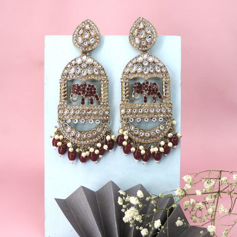 Elephant Motif Kundan Statement Earrings Image 0