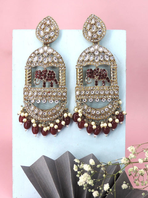 Elephant motif Kundan statement earrings – Indian ethnic earrings for festive wear USA – Joyrias