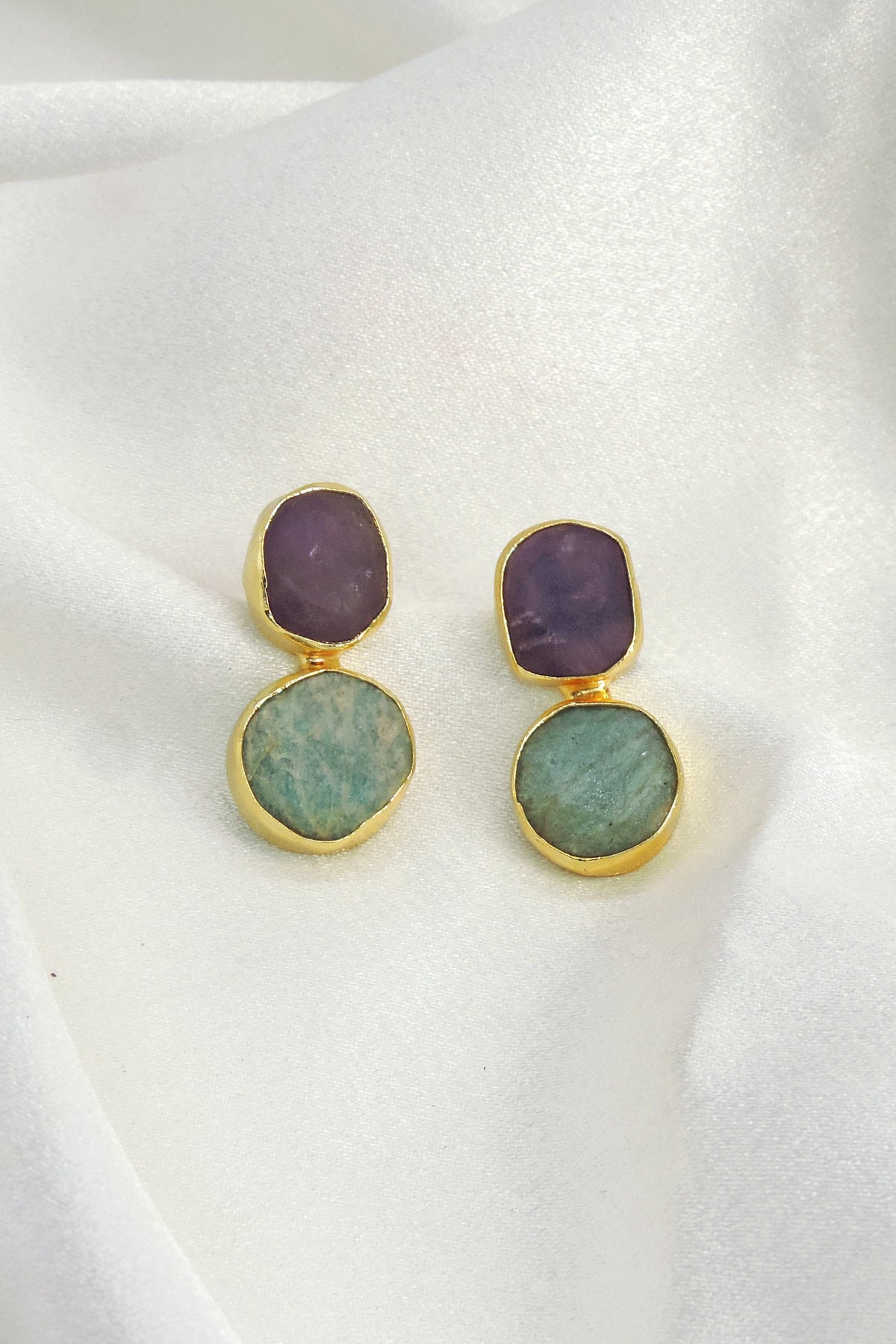 Natural Stone Drop Earrings | Gold Plated Minimal Statement Earrings