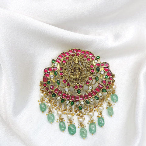 Lakshmi Pink Green Temple Pendant by Joyrias