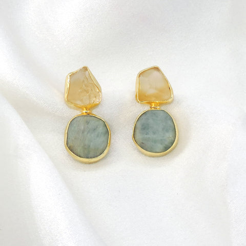 Natural Stone Drop Earrings | Gold Plated Minimal Statement Earrings