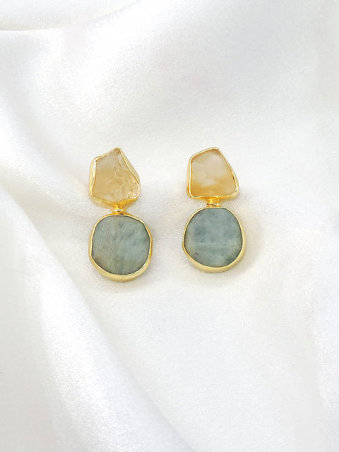 Natural Stone Drop Earrings | Gold Plated Minimal Statement Earrings
