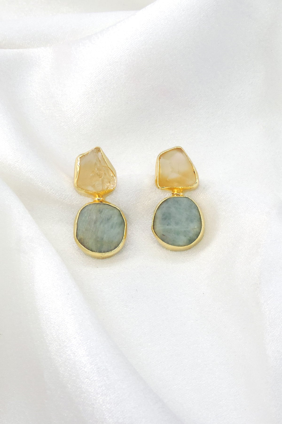 Natural Stone Drop Earrings | Gold Plated Minimal Statement Earrings