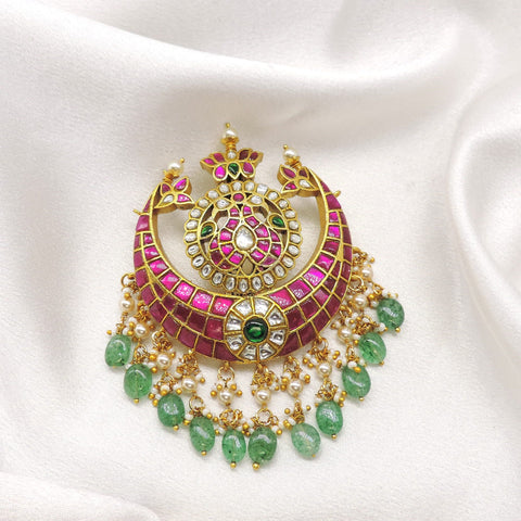 Ornate Pink Green Jadau Pearl Jewelry Set by Joyrias