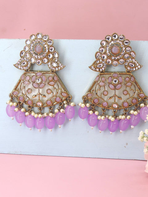Lavender Kundan and pearl chandelier earrings – Indian ethnic statement jewelry USA – Joyrias