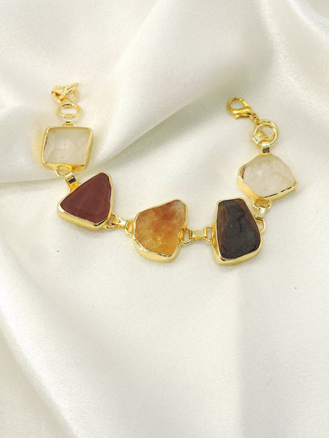 Raw Amethyst & Quartz Gemstone Bracelet | Handmade Gold Plated Jewelry