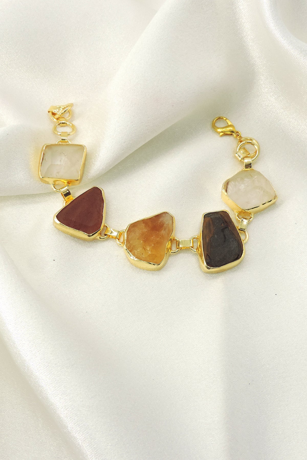 Raw Amethyst & Quartz Gemstone Bracelet | Handmade Gold Plated Jewelry