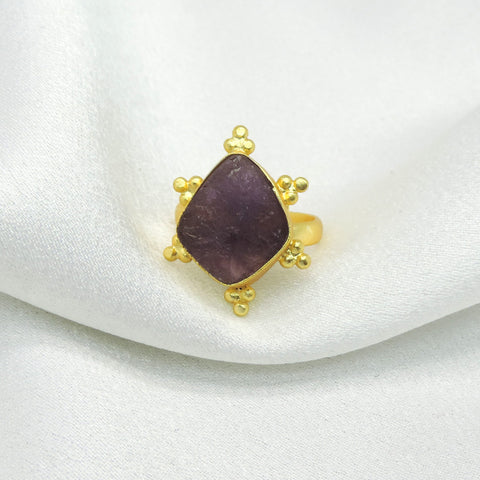 Amethyst Statement Ring | Raw Stone Gold Adjustable Ring
