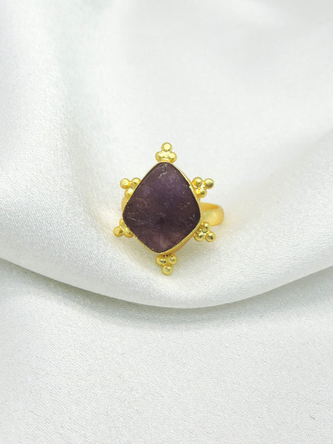 Amethyst Statement Ring | Raw Stone Gold Adjustable Ring