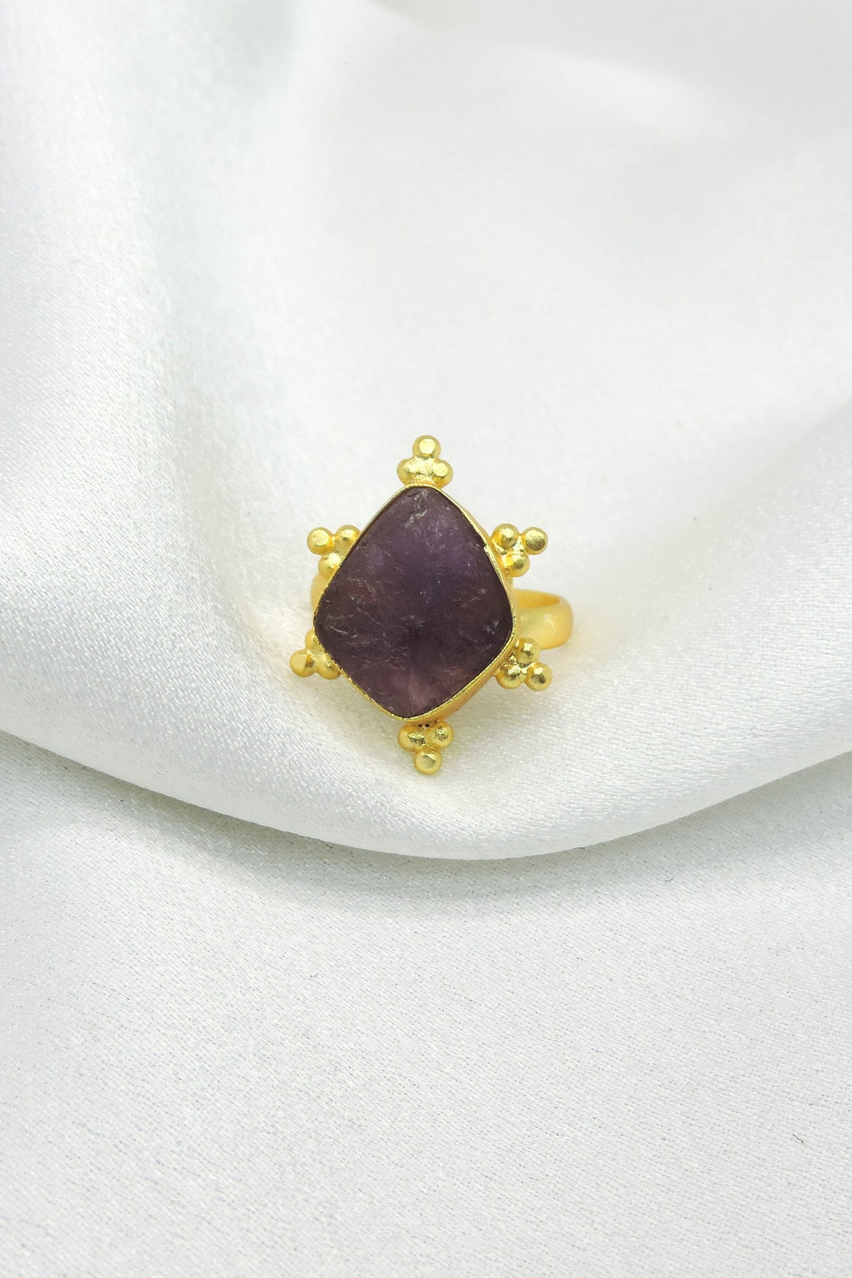 Amethyst Statement Ring | Raw Stone Gold Adjustable Ring
