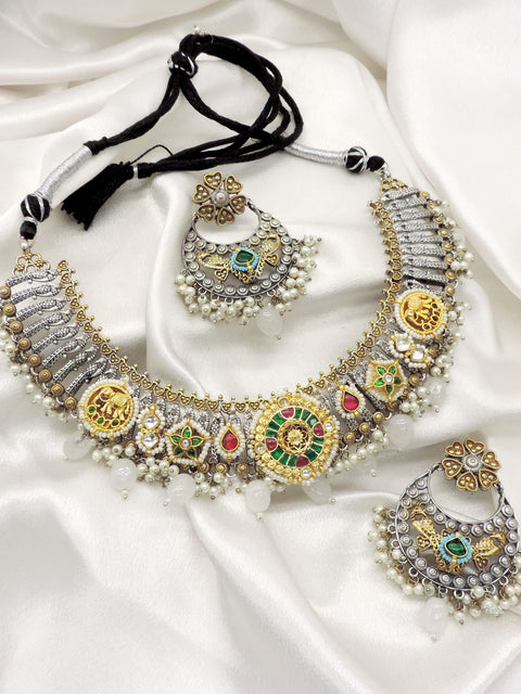 Heritage Dual Tone Pearl Choker Set by Joyrias