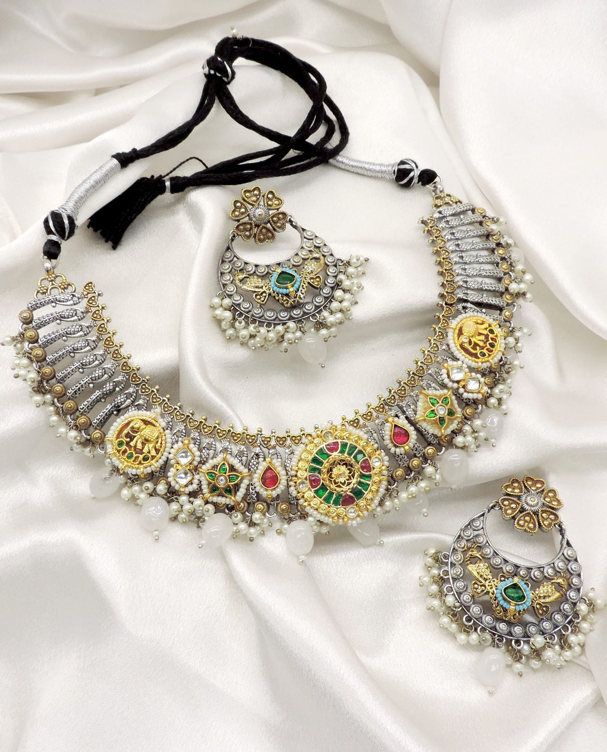 Heritage Dual Tone Pearl Choker Set by Joyrias