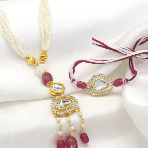 Ruby polki kundan pearl bhaiya bhabhi rakhi set by Joyrias