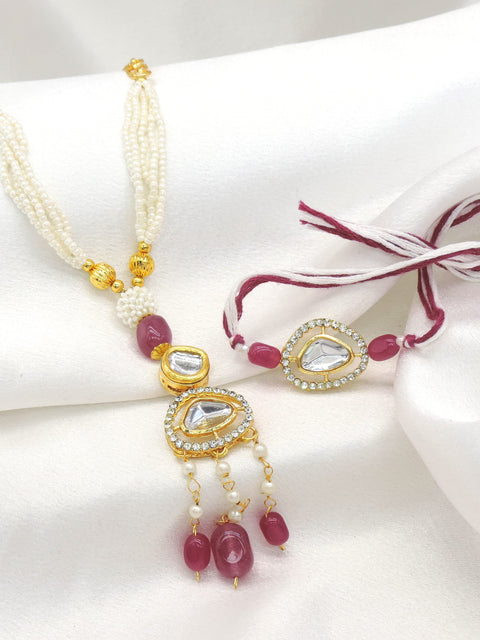 Ruby polki kundan pearl bhaiya bhabhi rakhi set by Joyrias