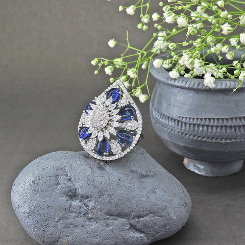 AD ring with blue stone – Indian American diamond ring for women USA – Joyrias