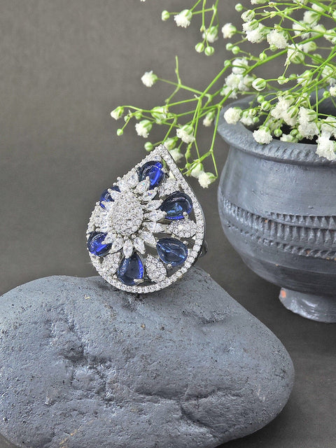 AD ring with blue stone – Indian American diamond ring for women USA – Joyrias
