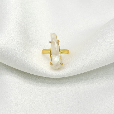 Gold Plated Baroque Pearl Ring | Elongated Statement Ring | Joyrias