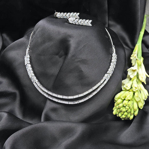 Two line AD necklace set – Indian double line American diamond necklace USA – Joyrias