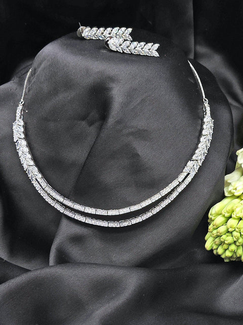 Two line AD necklace set – Indian double line American diamond necklace USA – Joyrias
