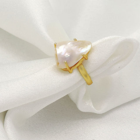 Gold Plated Natural Pearl Statement Ring | Organic Shape Ring | Joyrias