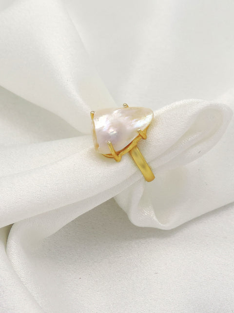 Gold Plated Natural Pearl Statement Ring | Organic Shape Ring | Joyrias