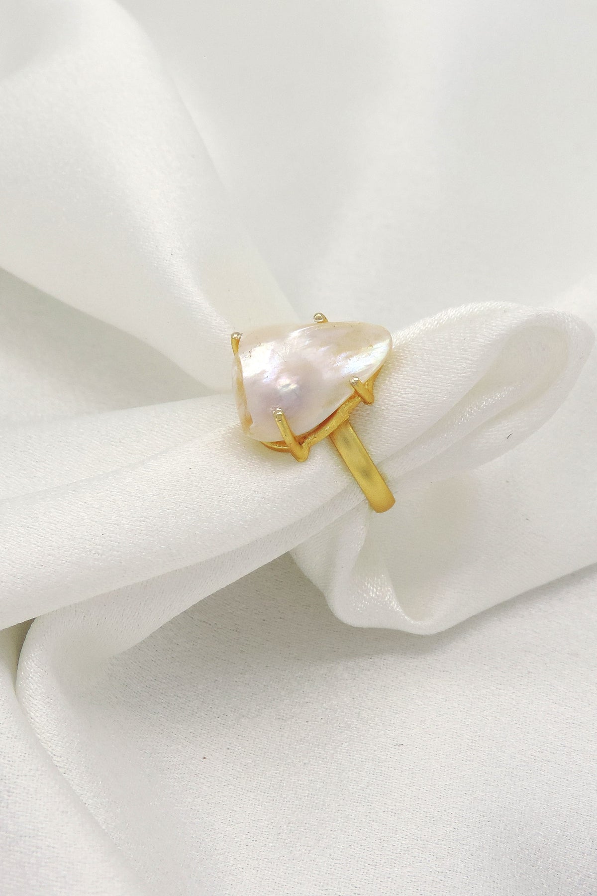 Gold Plated Natural Pearl Statement Ring | Organic Shape Ring | Joyrias