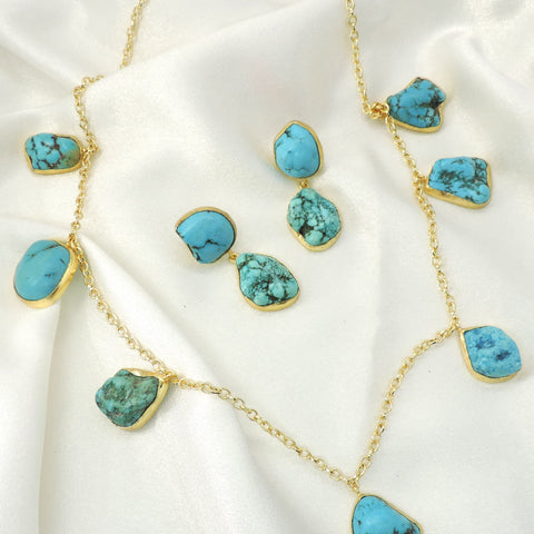 Turquoise Stone Layered Necklace Set | Gold Plated Boho Jewelry