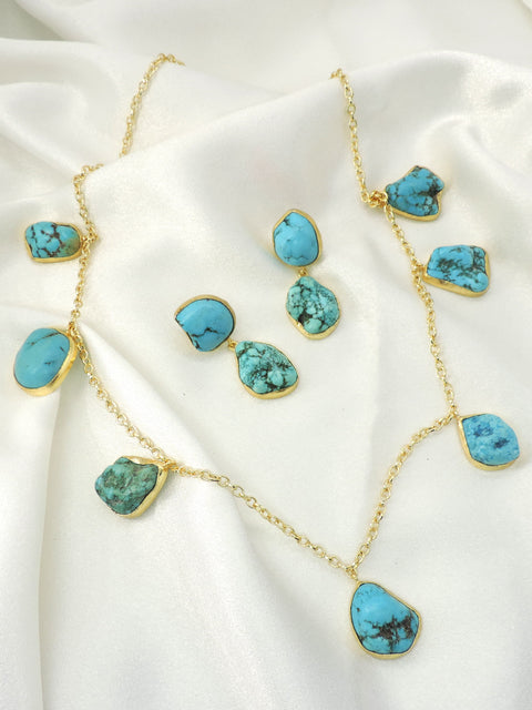 Turquoise Stone Layered Necklace Set | Gold Plated Boho Jewelry