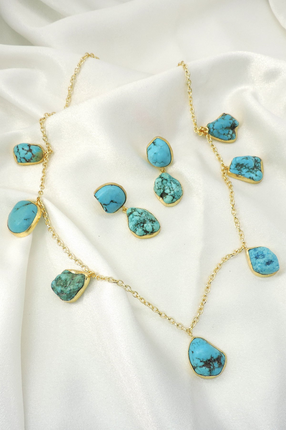 Turquoise Stone Layered Necklace Set | Gold Plated Boho Jewelry