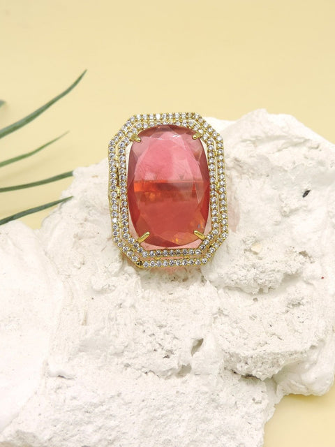 Rectangle AD cocktail ring with red stone – Indian American diamond ring USA – Joyrias