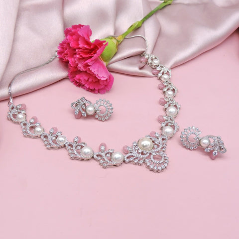 Pearl elegance silver plated necklace set – Indian silver pearl necklace USA – Joyrias