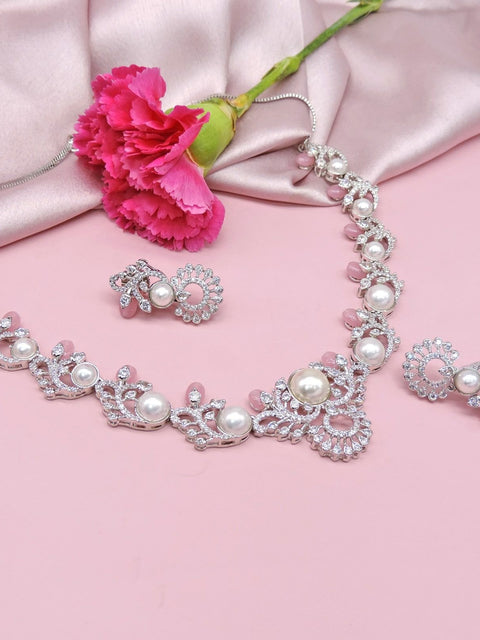 Pearl elegance silver plated necklace set – Indian silver pearl necklace USA – Joyrias