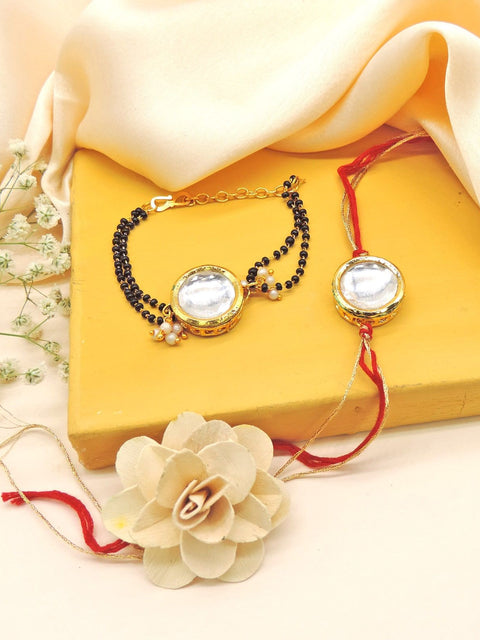 Kundan Circle Bhaiya Bhabhi Rakhi Set by Joyrias