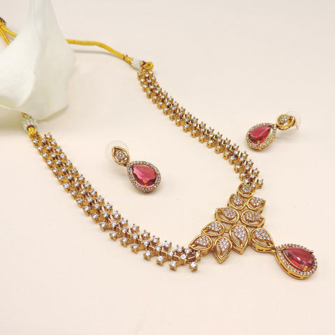 Gold plated necklace with ruby stones – Indian ruby necklace for weddings USA – Joyrias