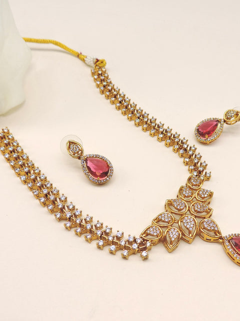 Gold plated necklace with ruby stones – Indian ruby necklace for weddings USA – Joyrias