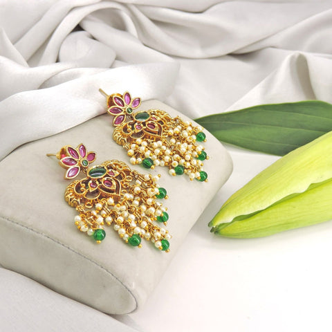 Chandelier pearl and beaded earrings – Indian festive chandelier earrings USA – Joyrias
