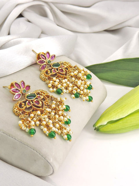 Chandelier pearl and beaded earrings – Indian festive chandelier earrings USA – Joyrias